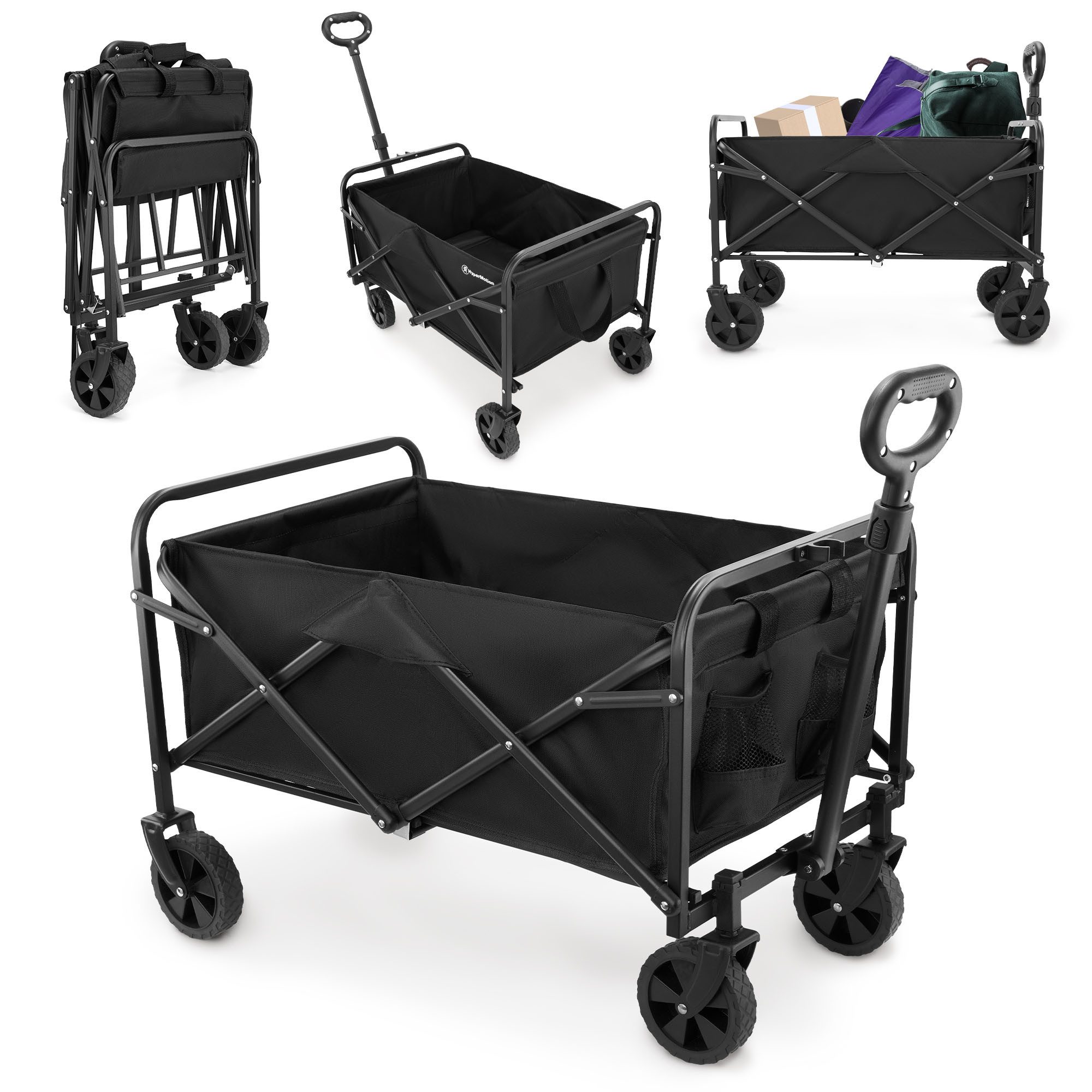 HyperMotion Bollerwagen Klappbarer Bollerwagen, 80 kg Schwarz