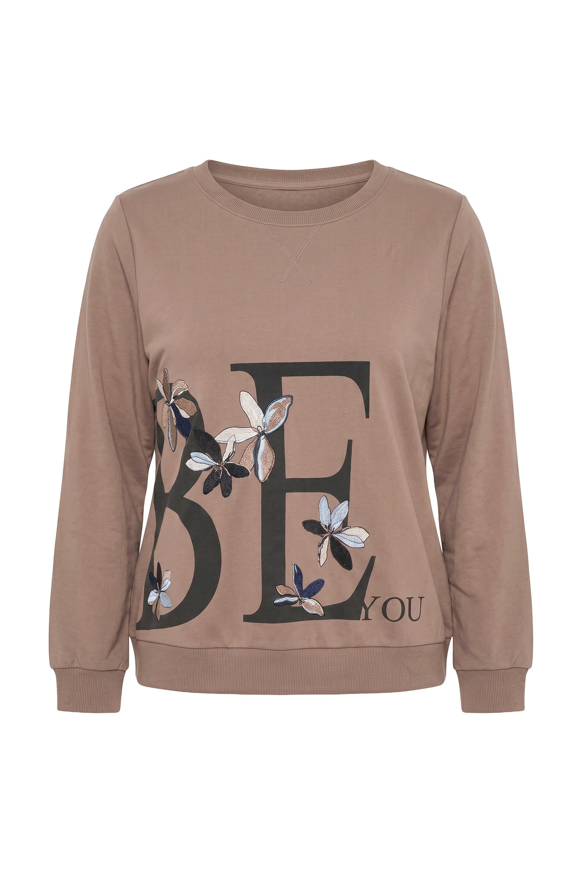 Ulla Popken Sweatshirt Sweatshirt Blumen-Stickerei Rundhals