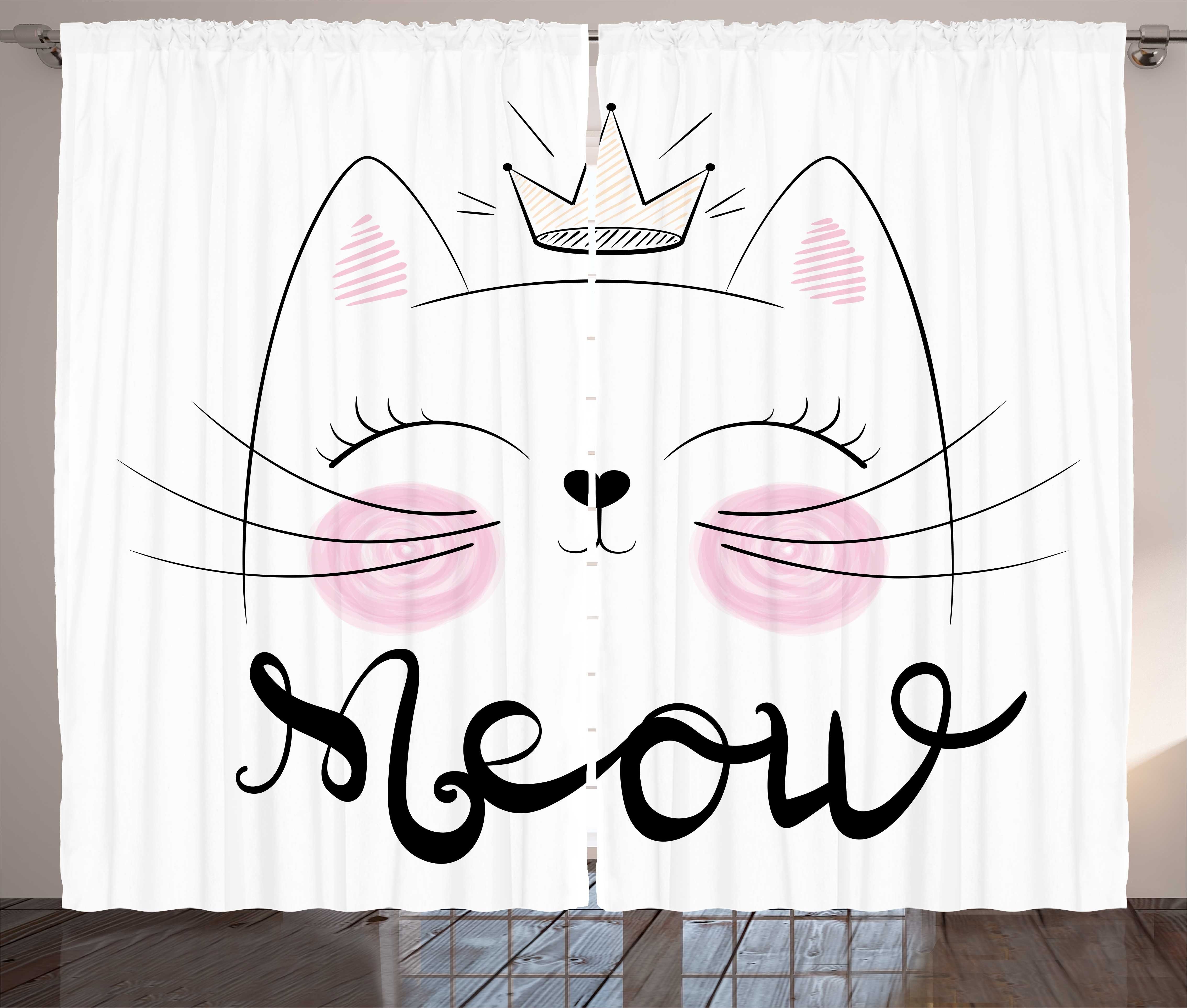 und Meow Katze Haken, Schlafzimmer Vorhang Gardine mit Schlaufen Kräuselband Princess Charming Süße Abakuhaus,