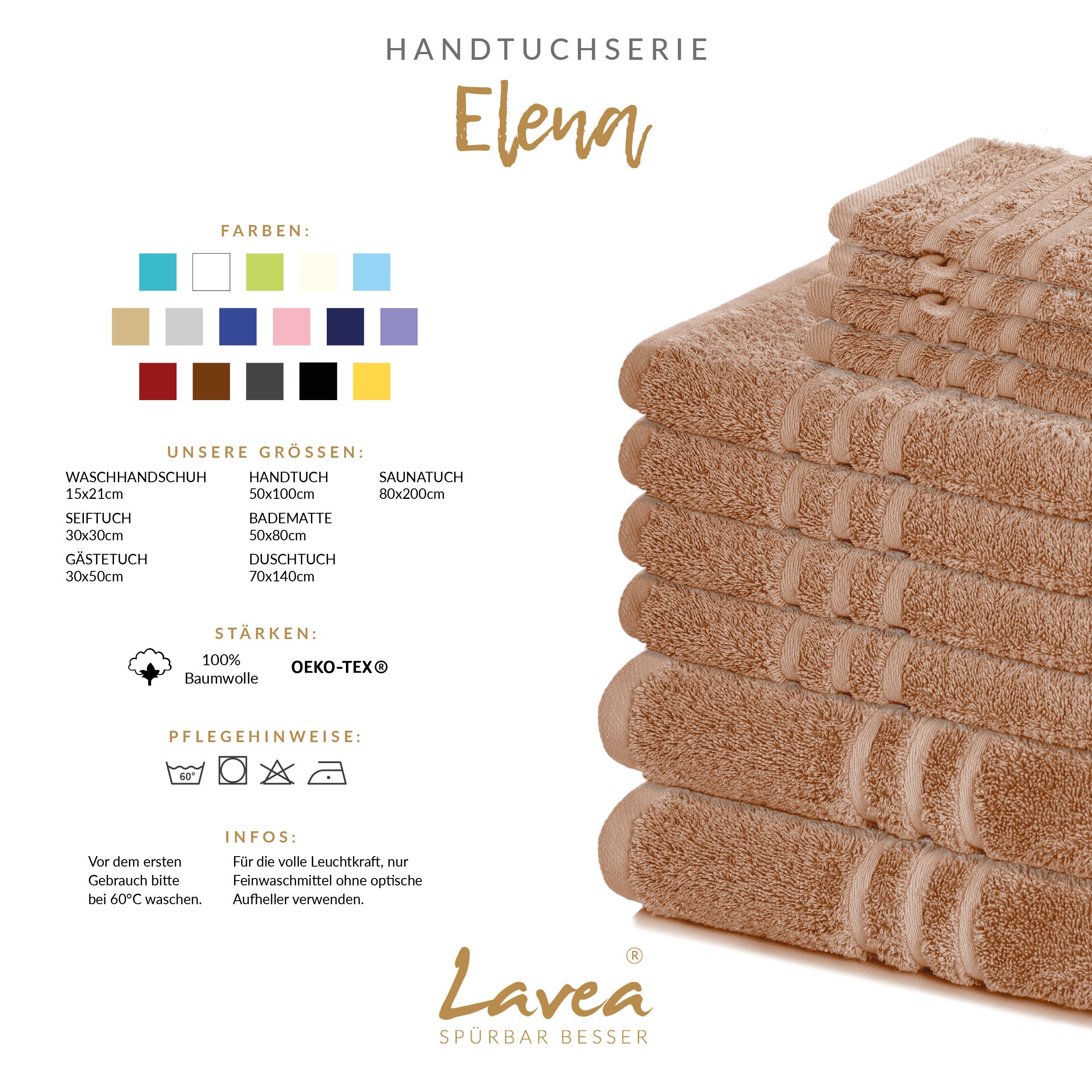 Lavea Waschhandschuh 20er Set Waschhandschuhe, 15 x 21 cm, Elena-Frottierserie, Waschlappen, (20-St), 500 g/m² Frottier, weich & saugstark, pflegeleicht