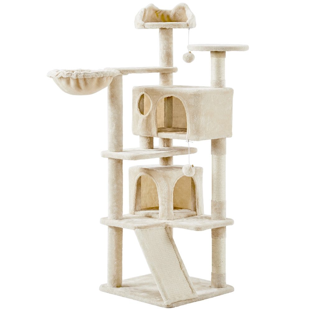 Yaheetech Kratzbaum 146 cm (H), Plüsch Kletterbaum Katzenbaum, mit 3 Aussichtsplattformen, für kleine und mittelgroße Katzen