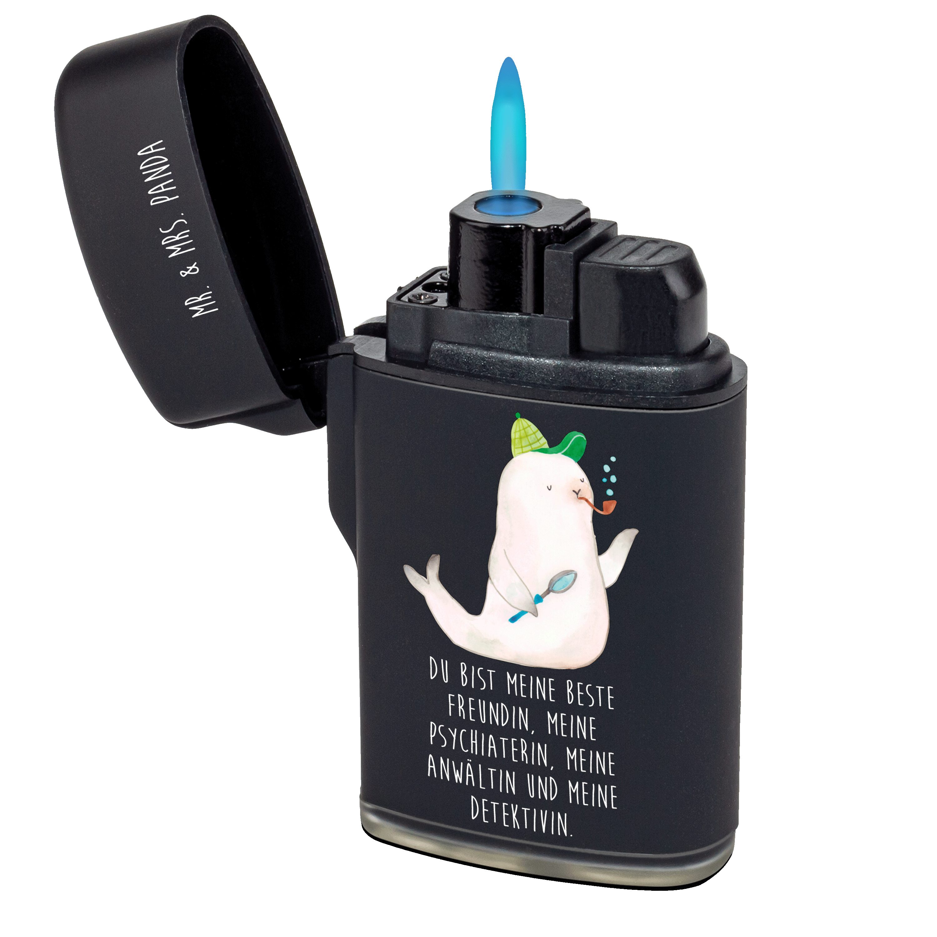 Mr. & Mrs. Panda Feuerzeug Robbe Sherlock Schwarz Geschenk, lustige