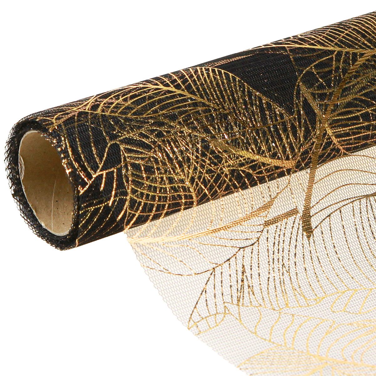 Viana Tischläufer Schwarz-Gold Organza Tischläufer mit Blättermuster 48x450 günstig online kaufen