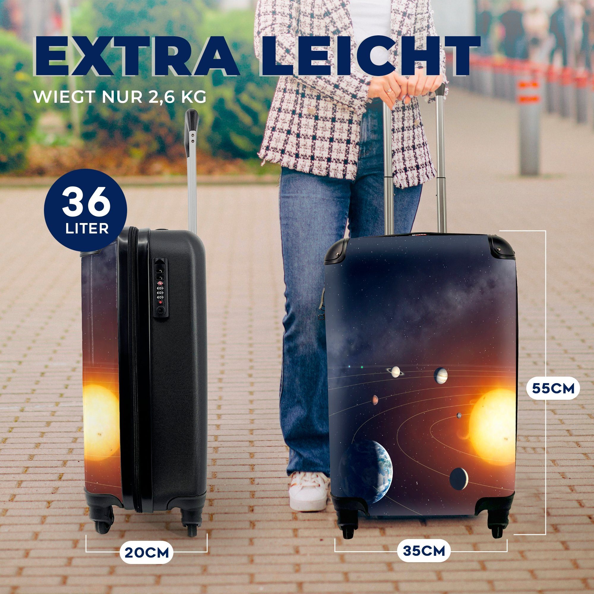 Handgepäck Reisetasche mit MuchoWow Solaranlage, für Reisekoffer Handgepäckkoffer rollen, Trolley, Rollen, 4 Ferien,