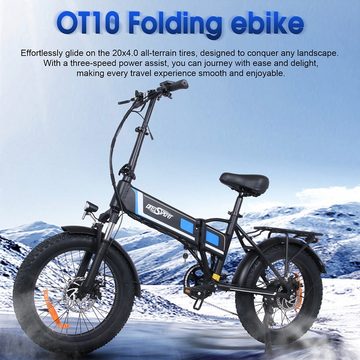 Onesport E-Bike OT10 500w faltbar, HINTERER MOTOR, 48V/12Ah, 100km, 20*4.0 FETTER REIFEN, Shimano 7-Gang