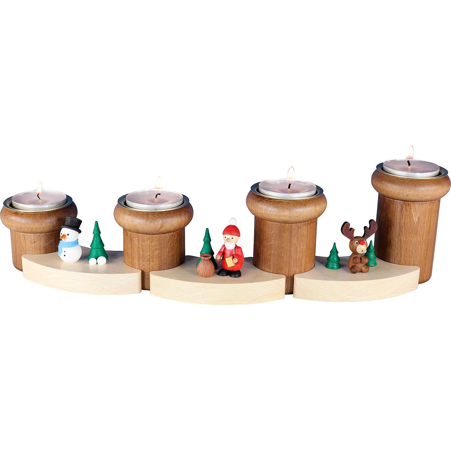Ullrich Kunsthandwerk Schwibbogen Teelichthalter „Weihnachtsmann, Schneemann und Elch“ (8cm)