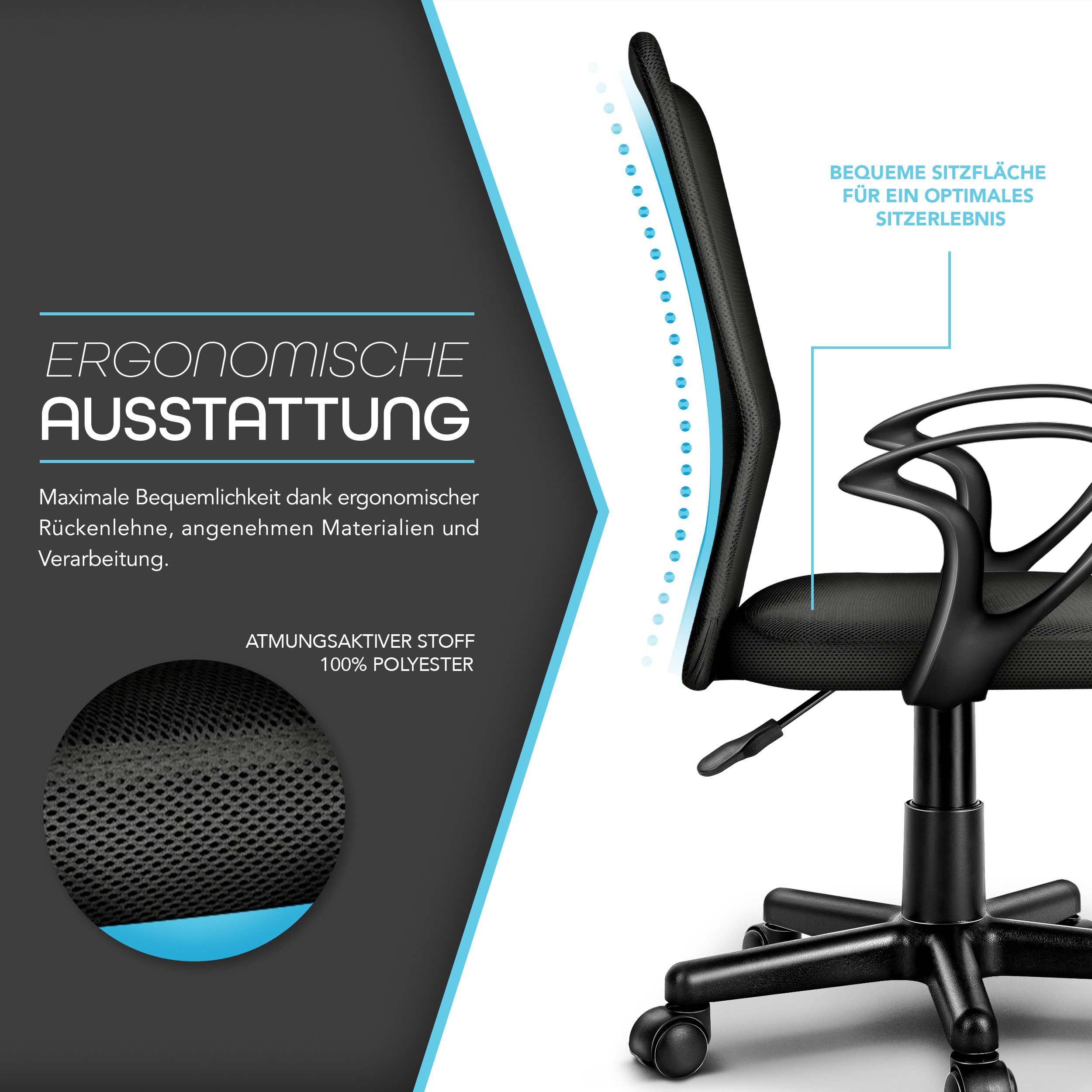 TRESKO Drehstuhl Bürostuhl Drehstuhl stufenlos höhenverstellbar, Schreibtischstuhl Lift SGS-geprüft