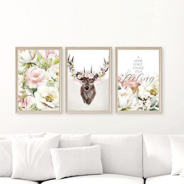 homestyle-accessoires Poster Bilder Wandbilder Bilderset HOME FEELING 3er Set, Ohne Bilderrahmen