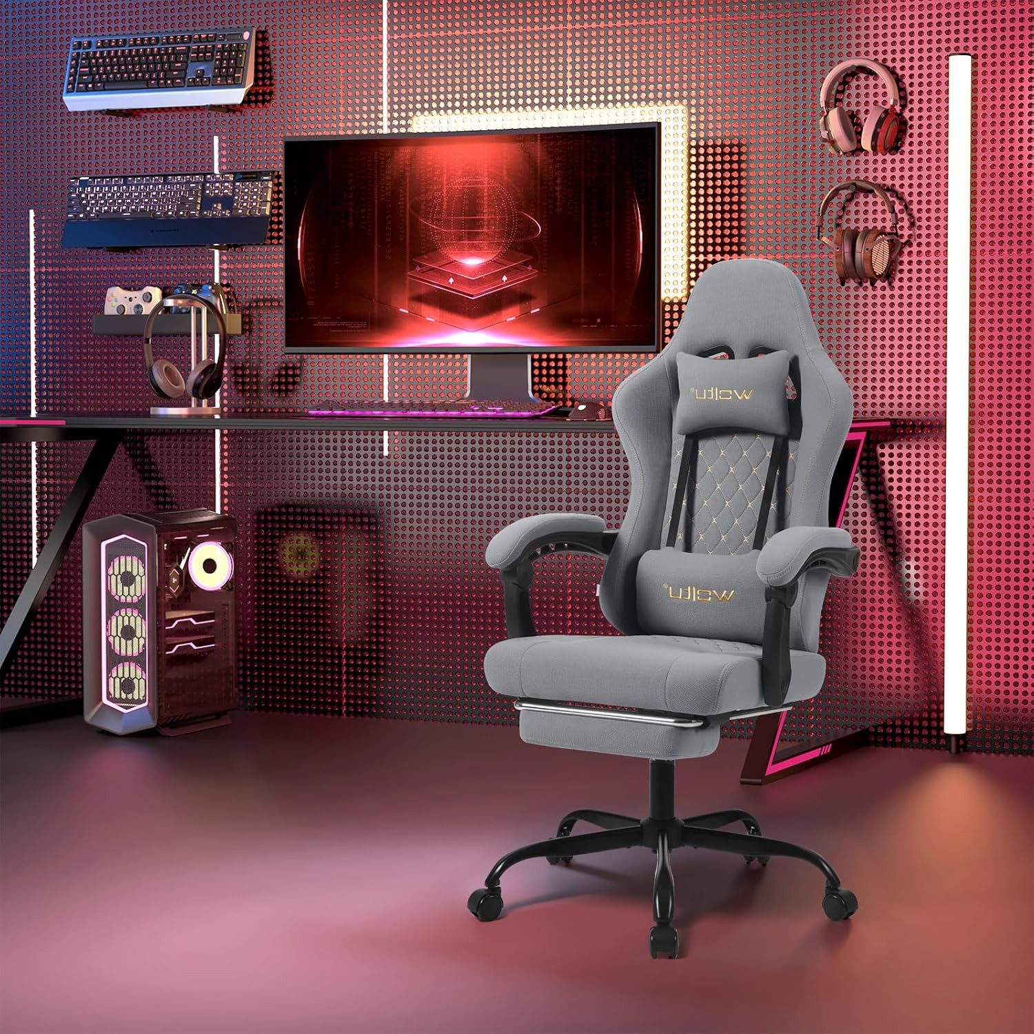 Woltu Gaming-Stuhl (1 St), mit Massagefunktion, ergonomisch, 150 kg, Netzstoff