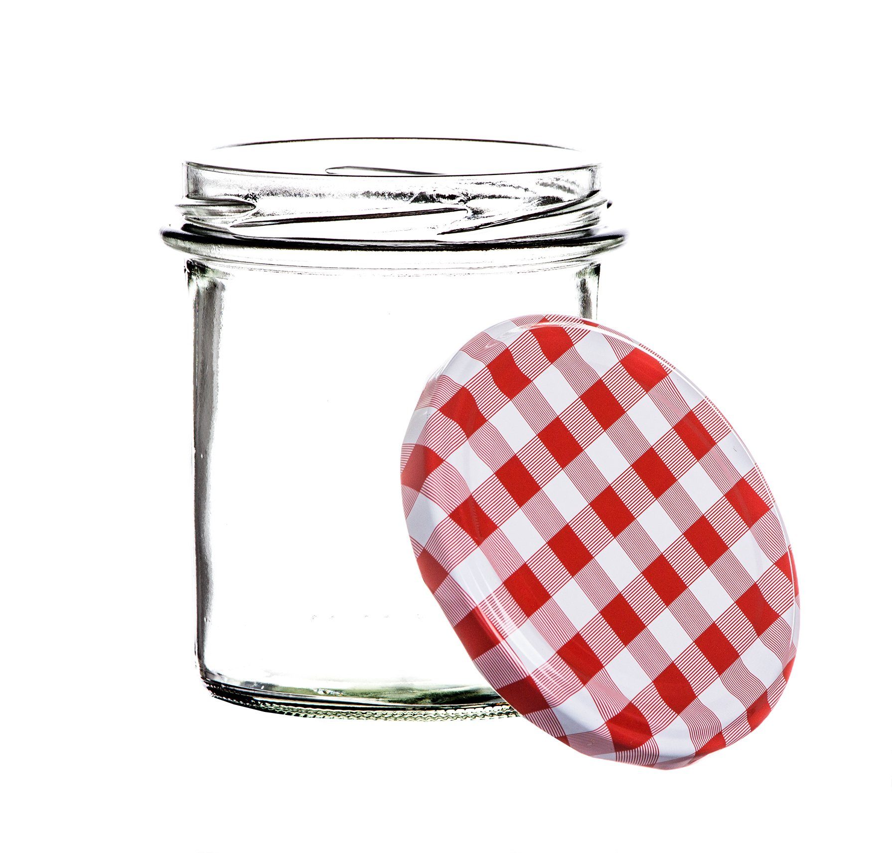 (24-tlg) in Kariert Marmeladengläser BigDean Sturzglas Einmachglas Made mit 350ml Germany Glas, Rot Schraub-Deckel,