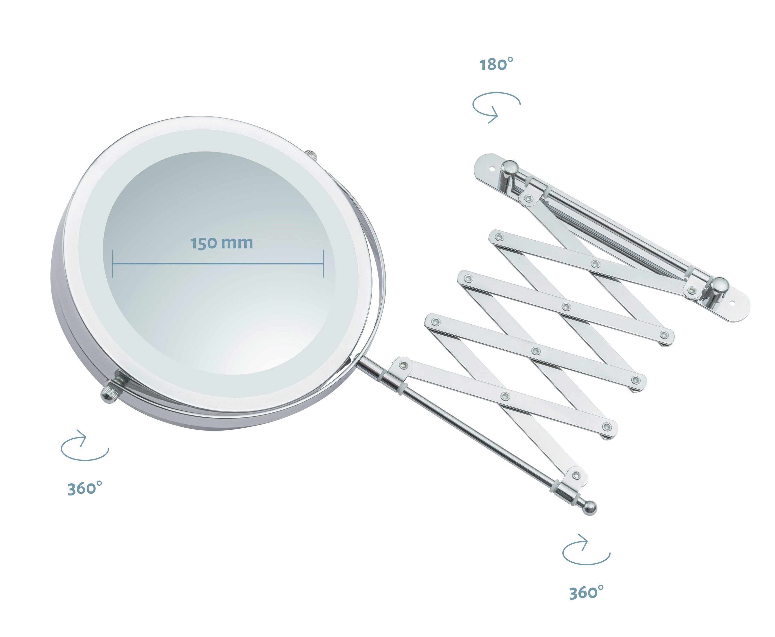 Libaro Kosmetikspiegel Melfi, LED Vergrößerungsspiegel 1x/10x schwenkbar Scherenspiegel Wandmontage