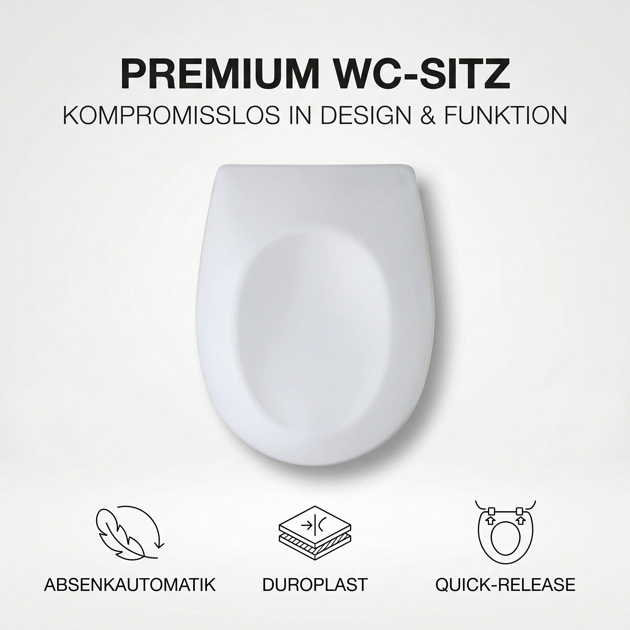Onbest WC-Sitz Toilettendeckel Absenkautomatik Duroplast Soft-Close 35 x 44,5 cm, Antibakteriell, Toilettendeckel Toiletten Klo Sitz Brille Deckel