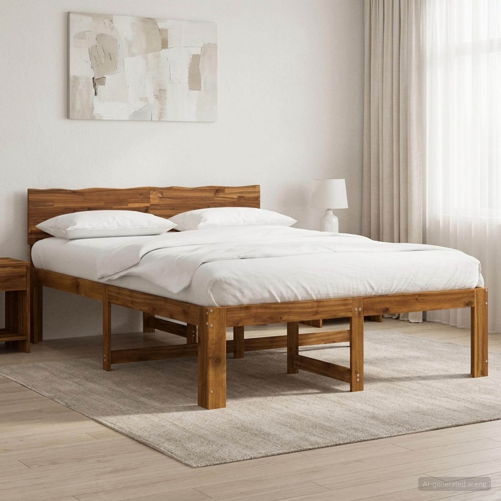 furnicato Bettgestell ROSTOCK 205.5 x 124 x 81 cm Natur Echtholz (1-tlg), Stabiles Einzelbett mit Baumkante und praktischem Unterbau-Raum