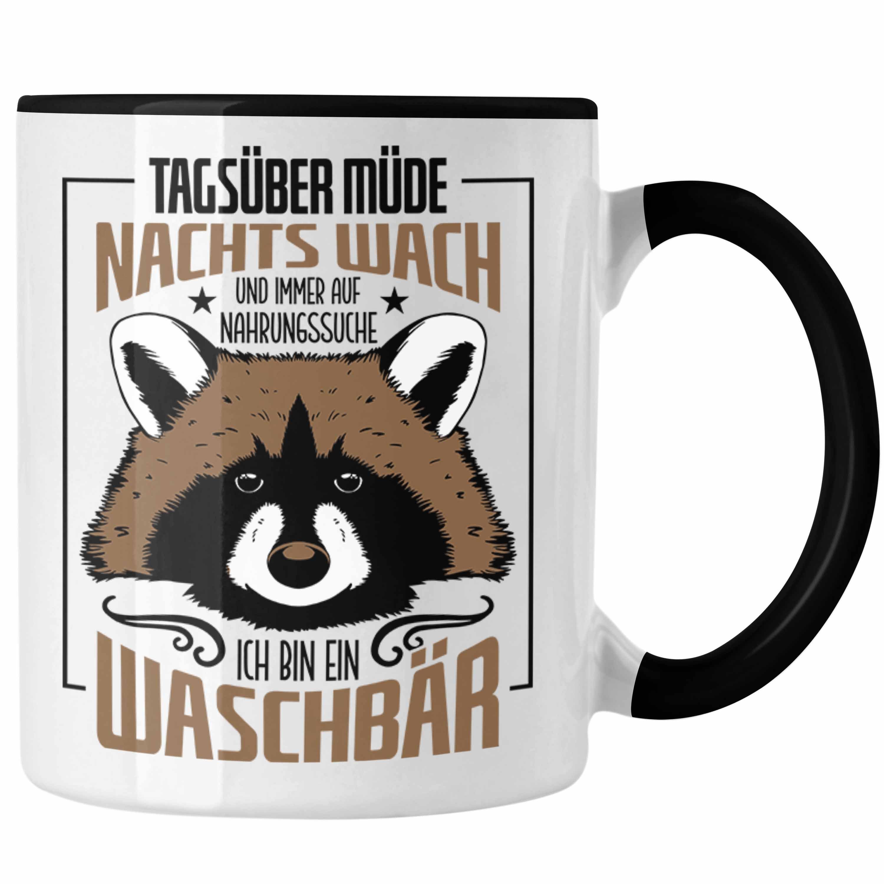 Trendation Tasse Trendation - Waschbär Tasse Geschenk Tagsüber Müde Nachts Wach Lustige Schwarz | Teetassen