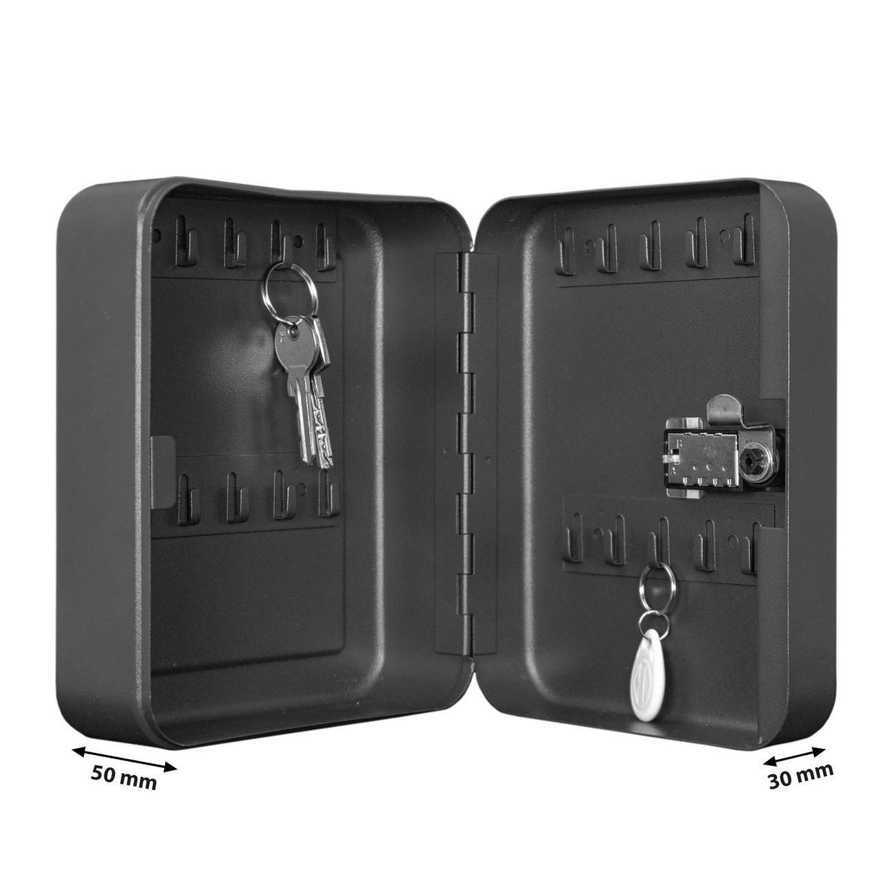 banjado Schlüsselkasten Stahl Bunte Holzlatten (Stahlgehäuse, Zahlenschloss, mit 20 Haken), 20 x 16 x 9,3 cm