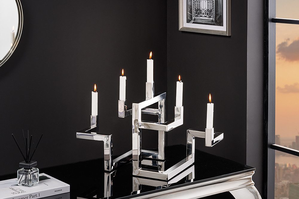 riess-ambiente Kerzenhalter ABSTRACT 50cm silber · Metall-Kerzenständer im geometrischen Design (Einzelartikel, 1 St), Dekoration · für Stabkerzen · Accessoire für Wohnzimmer, Flur & Co