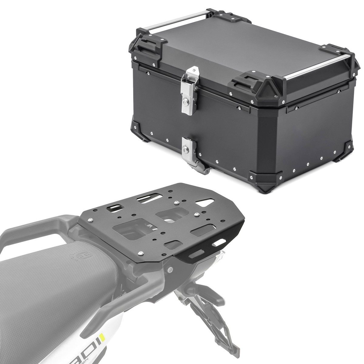 Bagtecs Topcase Set Alu Topcase + Träger für Husqvarna Norden 901 21-26 # XB65 schwarz