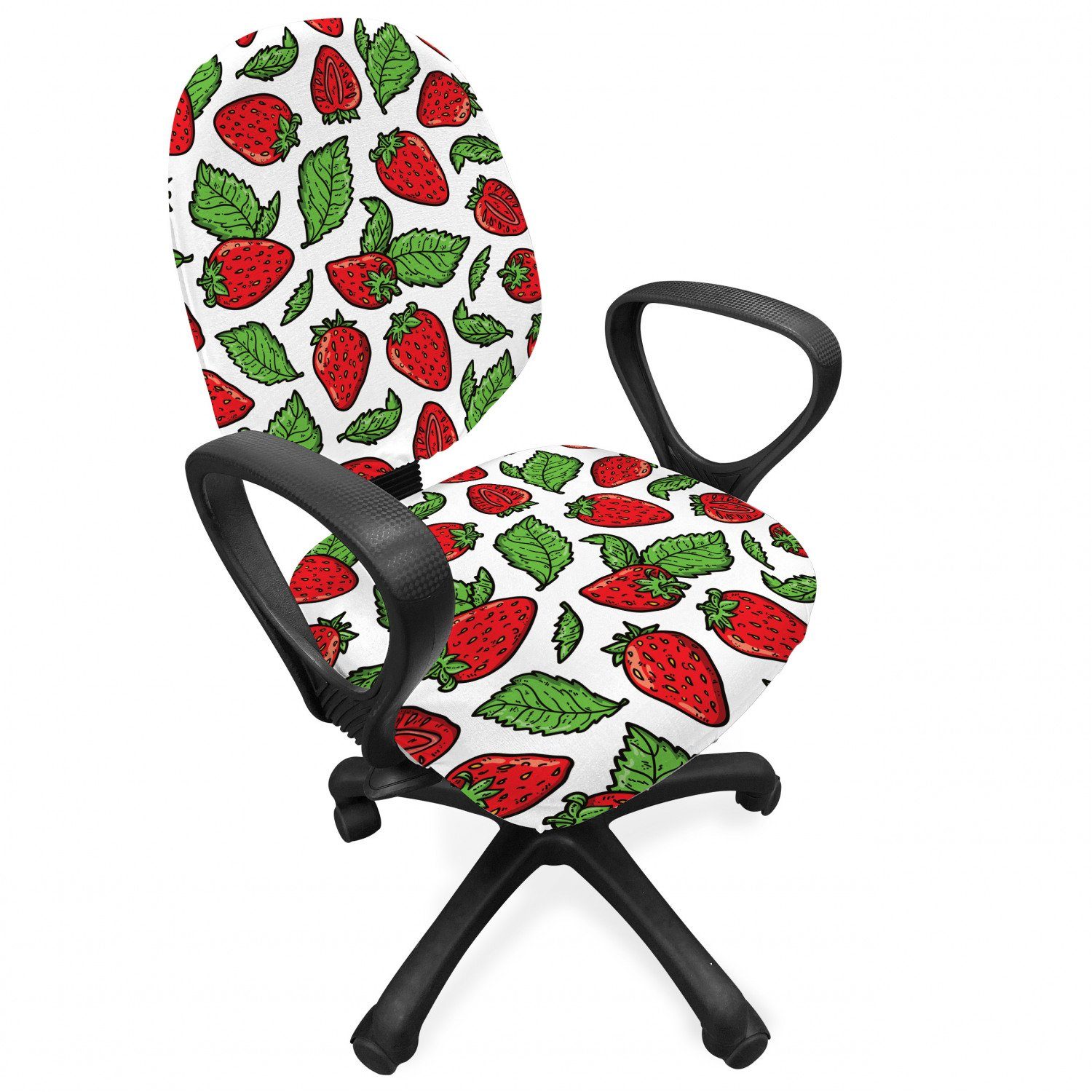 Bürostuhlhusse dekorative Schutzhülle aus Stretchgewebe, Abakuhaus, Obst Saftige Erdbeeren Blätter