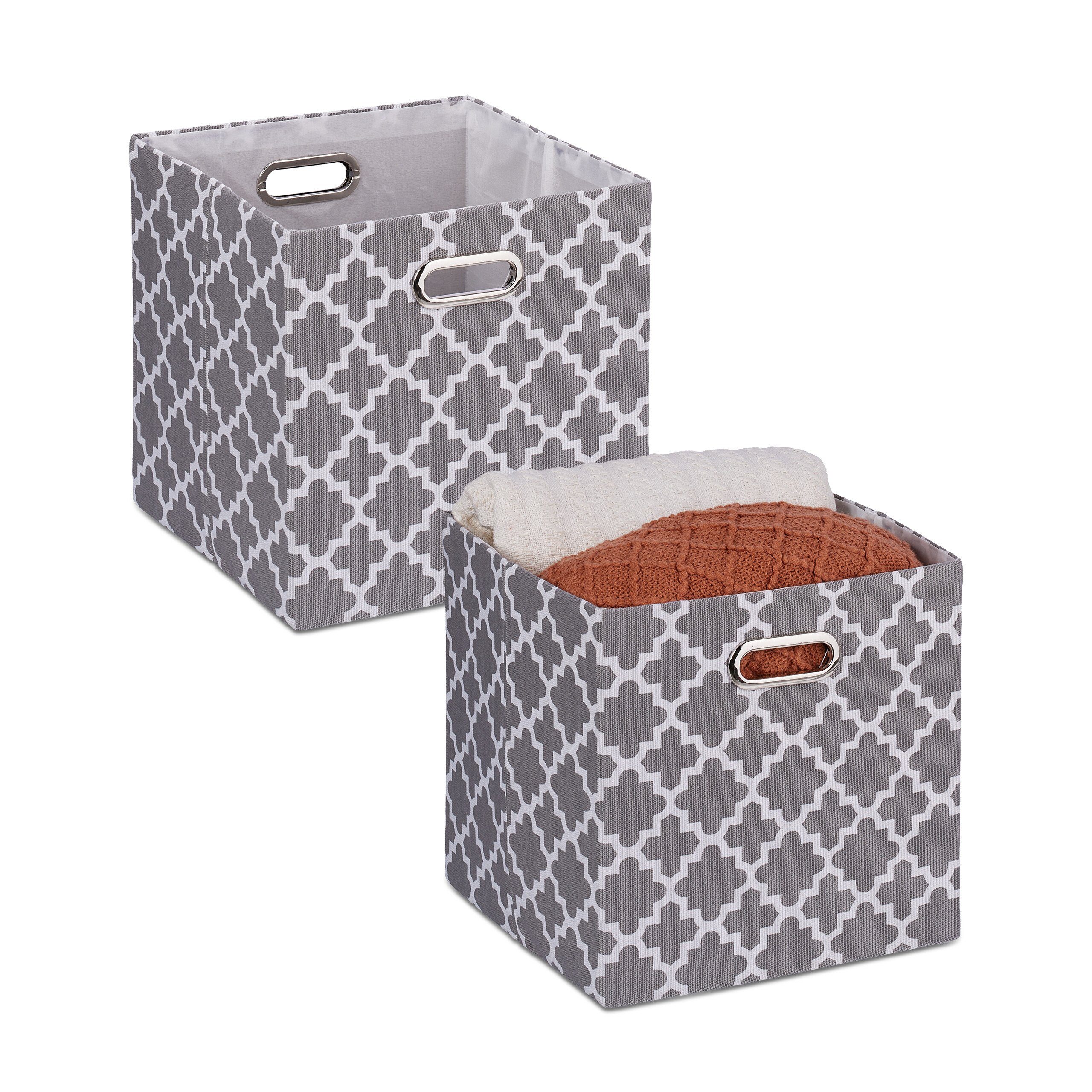 Relaxdays Aufbewahrungsbox 2er Set - Stoffbox 16x20x25cm Grau/weiß