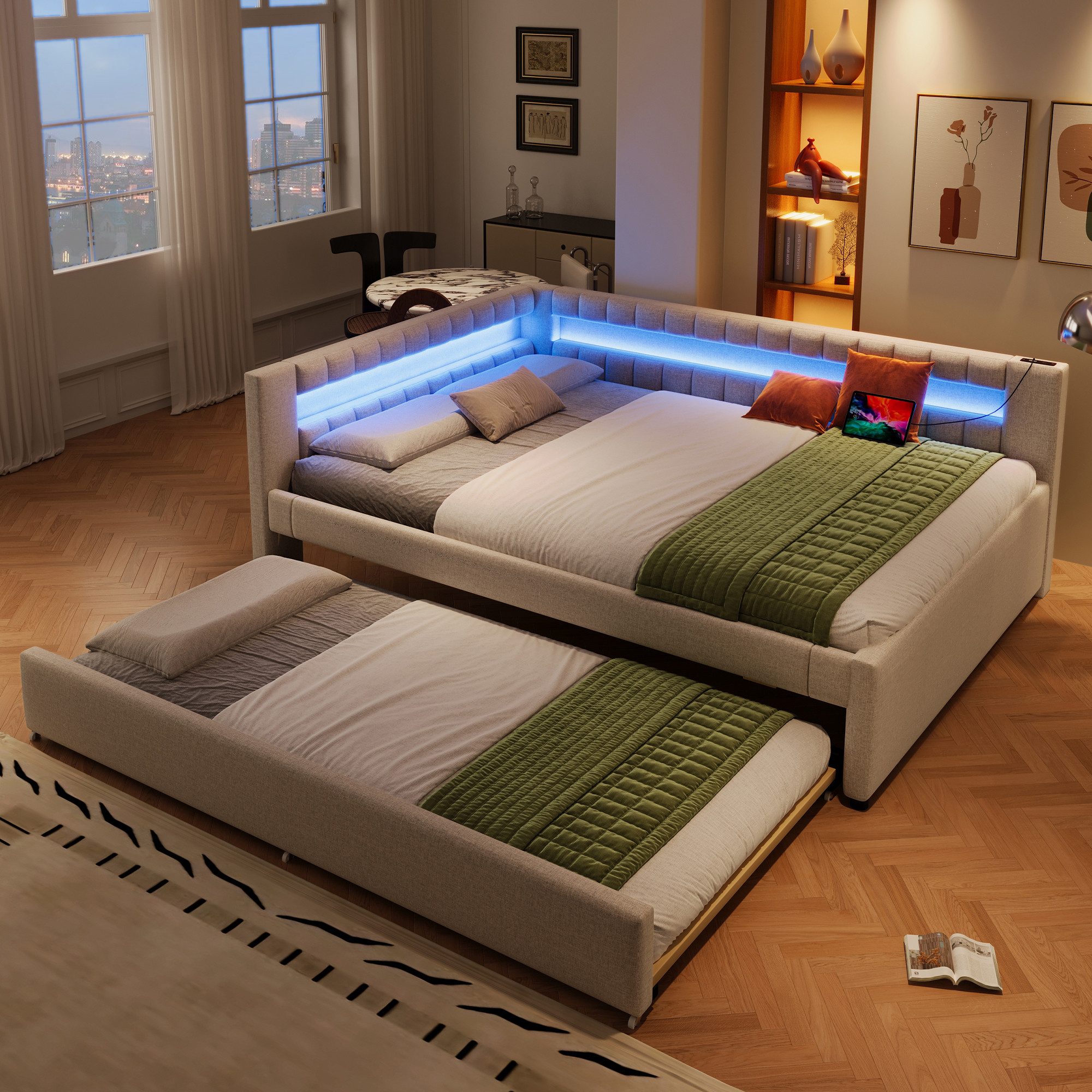 OKWISH Schlafsofa Kinderbett, mit LED-Fußbeleuchtung, Ausziehbett günstig online kaufen