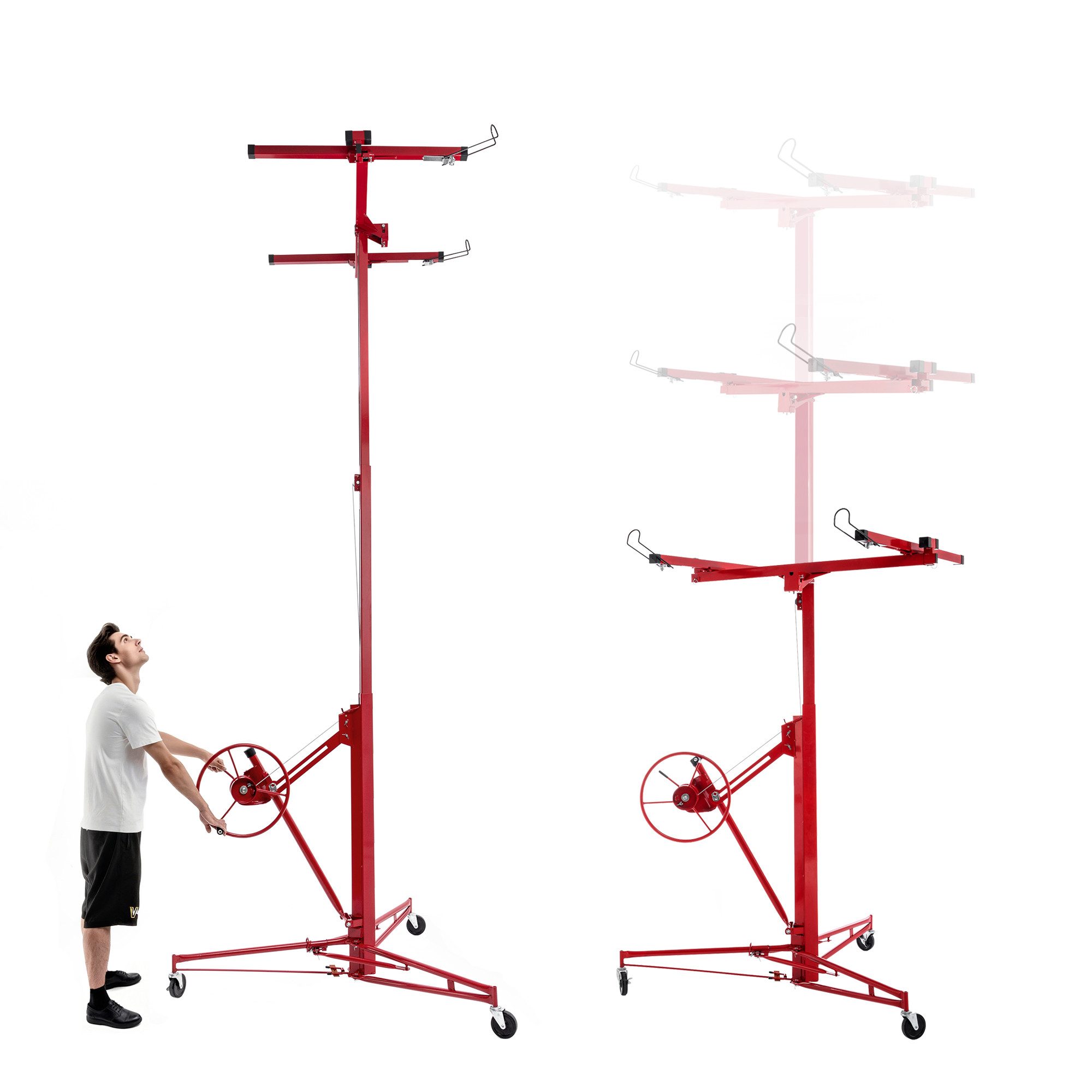 BlingBin Plattenheber Gipskarton-Heber für Trockenbaupletten und Decken: Max. 68 kg, max. 68 kg Traglast, 1er Set, 1-tlg.], Arbeitshöhe 140-350cm, Arbeitshöhe 140-350 cm, 60° Neigung für einfachen Transport