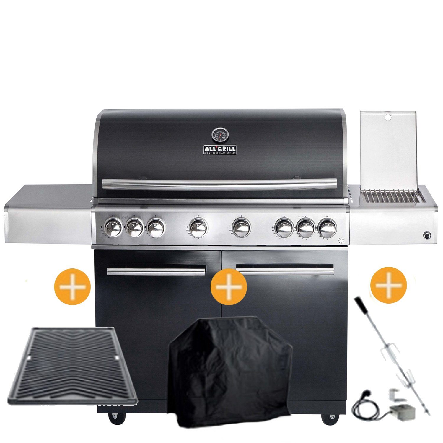 ALL'GRILL Gasgrill CHEF Paket XL1 Backburner Seitenkocher GRATIS Zubehör
