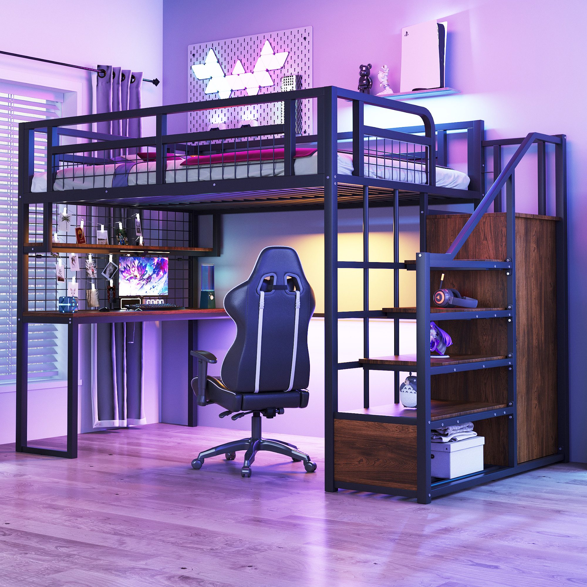 STILVORA Hochbett 140x200 mit Kleiderschrank,Eisenbett Jugendbett günstig online kaufen