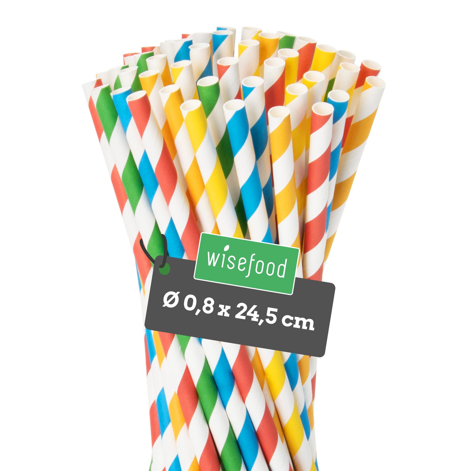 wisefood Trinkhalme Papier-Strohhalme, bunt gestreift, Ø 0,8 x 24,5 cm, (250-tlg)