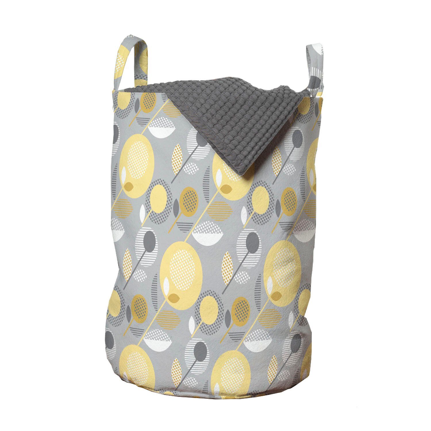 Abakuhaus Wäschesäckchen Wäschekorb mit Griffen Kordelzugverschluss für Waschsalons, Gelbe Blume 60er-Muster