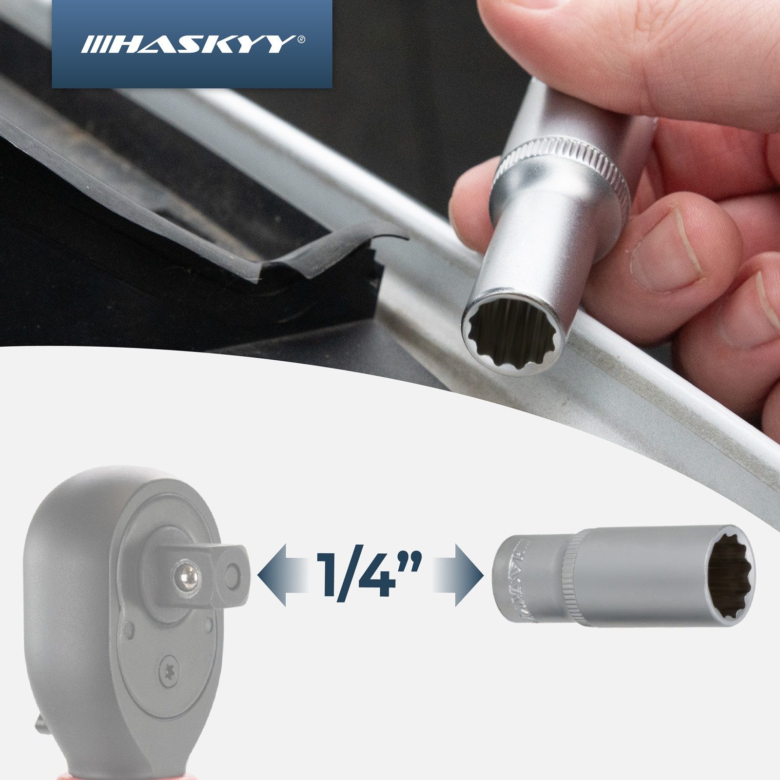HASKYY Steckschlüssel Zoll Steckschlüsselsatz 12-tlg. SAE 5/32"-9/16" CR-V (1/4) Imperial