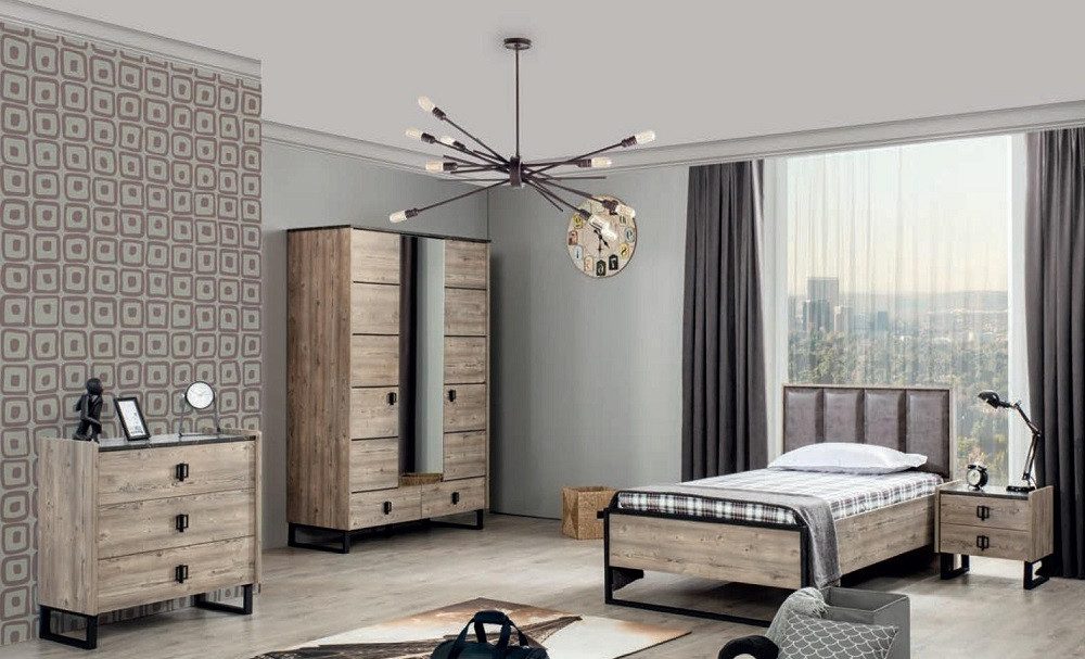 Jugendzimmer-Set Kinderzimmermöbel in Weiß mit Bett, Nachttisch und Kleiderschrank