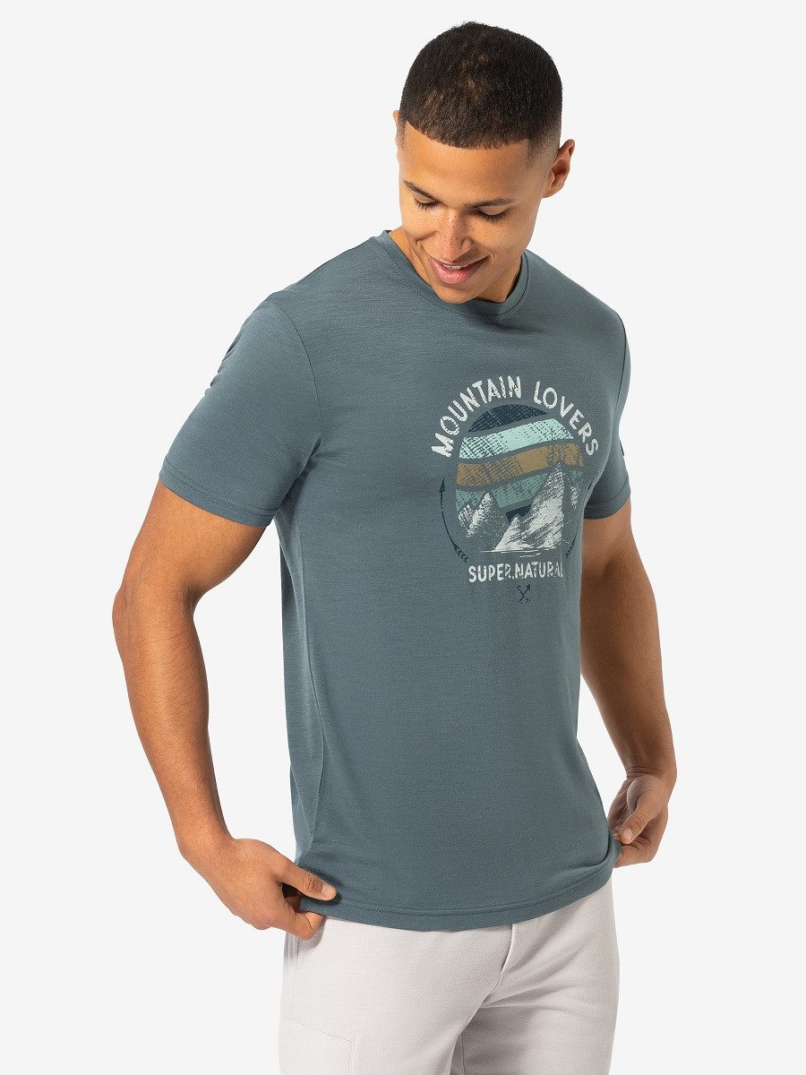SUPER.NATURAL Print-Shirt für Herren, nachhaltig, Merino LANDI BIO J TEE Outdoor Motiv, atmungsaktiv