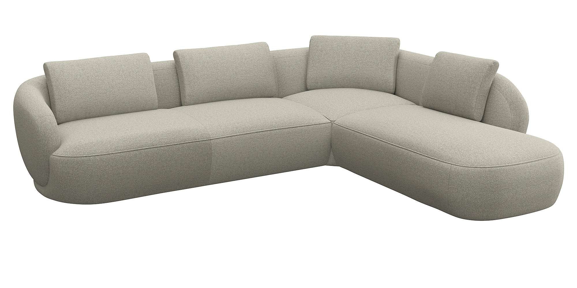 FLEXLUX Ecksofa Torino, rund, L-Form, Sofa-Ecke mit Ottomane, Modernes, organisches Sofa-Design, Kaltschaum, Wellenunterfederung