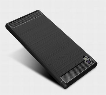 König Design Handyhülle Sony Xperia Z6, Sony Xperia Z6 Handyhülle Carbon Optik Backcover Schwarz