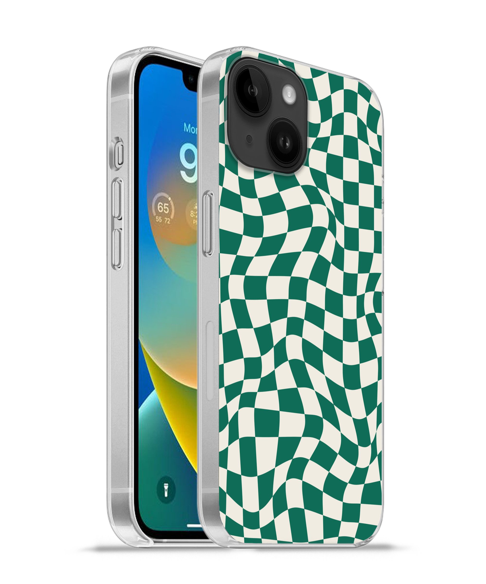 MuchoWow Handyhülle für Apple iPhone 14 Gewellte Boxen - Grün - Weiß - Abstrakt, Smartphone-Bumper, Print, Handy Schutzhülle Dünn