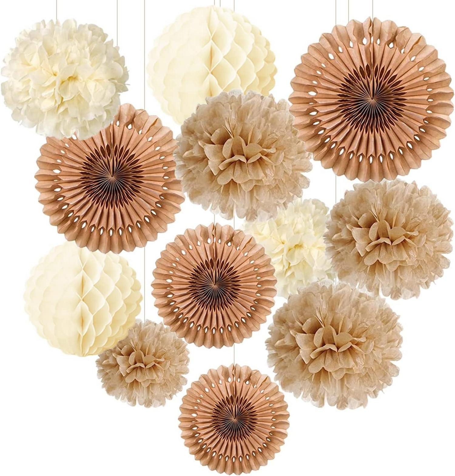 Dekohänger Vintage Pompons Deko 12tlg. für Hochzeiten und Partys in 3 Größen