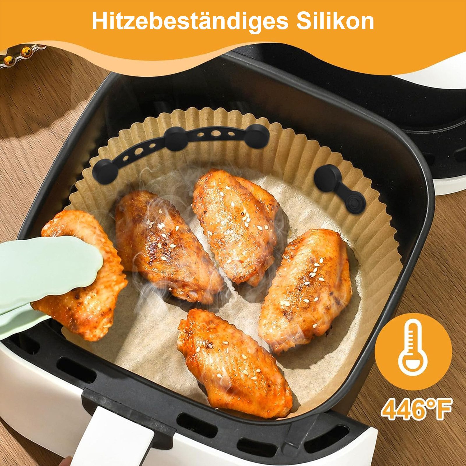OKWISH Backpapier Silikon-Magnetbefestigung für Backpapier in Heißluftfritteusen, Kompatibel mit Heißluftfritteusen mit Metallteilen