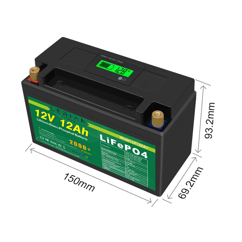 LERIAN POWER LiFePO4 Akku 12V 12Ah 15A Lithium-Eisen-Phosphat für Camping Solar Akku
