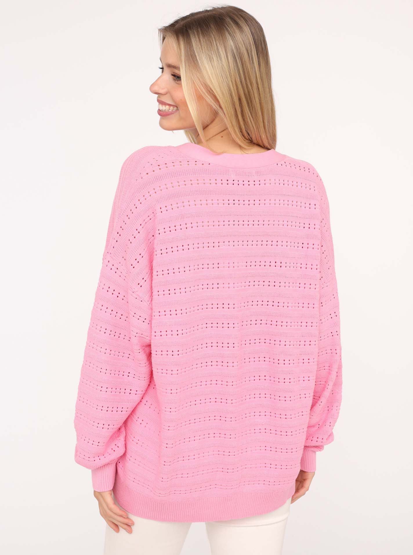 Zwillingsherz Strickjacke Lochstrick-Muster, Langarm, Knöpfe, V-Ausschnitt, günstig online kaufen