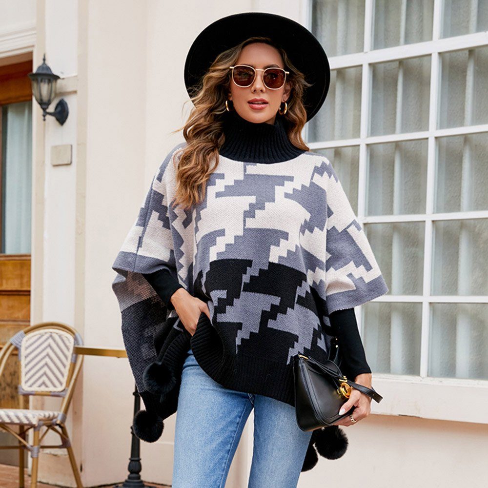 Vivi Idee Strickponcho Damen Strickponcho mit Kragen, Winter warme Schal Pullover angenehm weich und elastisch, Einheitsgröße – Bild 5 von 5