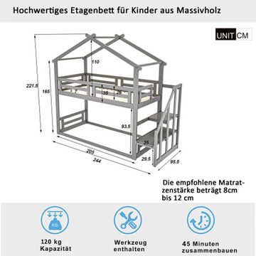 XDeer Kinderbett Kinderbett 90*200cm, Niedriges Etagenbett, Etagenbettgestell, aus Massivholz mit Lattenrost