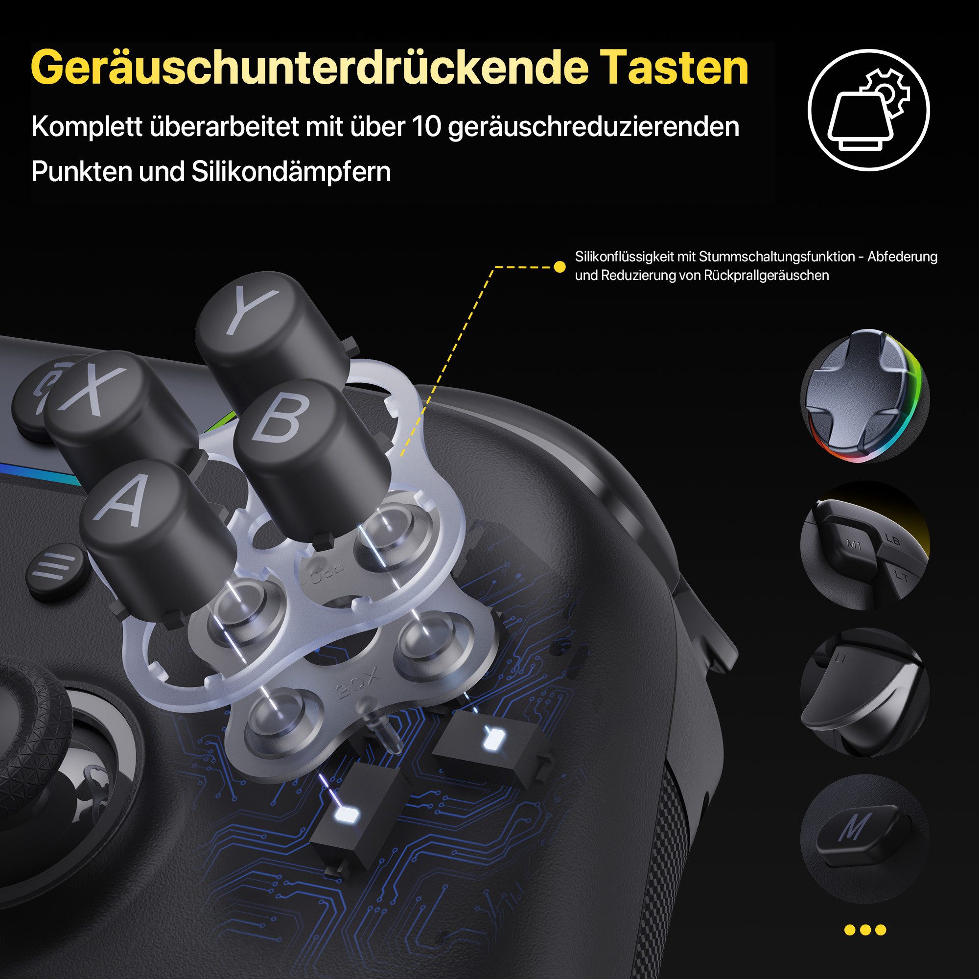 ANYSUN Controller X05Pro Wireless PC-Controller – Leise Tasten, Controller (2-Stufen-Impulstrigger, 2 programmierbare Tasten, Hall-Effekt-Joysticks, Gaming-Controller mit 1000 Hz Abfragerate für PC/Switch/Android/iOS)