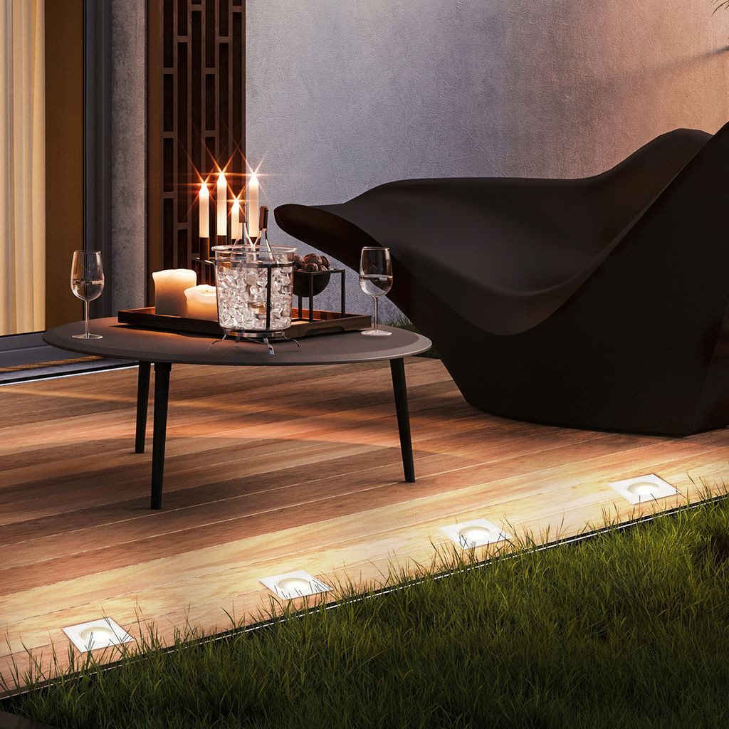 Telefunken Gartenstrahler 322802TF, ohne Leuchtmittel, 2700K - Extra-Warmweiß, Bodeneinbaustrahler Außen 10x10x11,5 cm Schwarz max.7W GU10 Terrasse