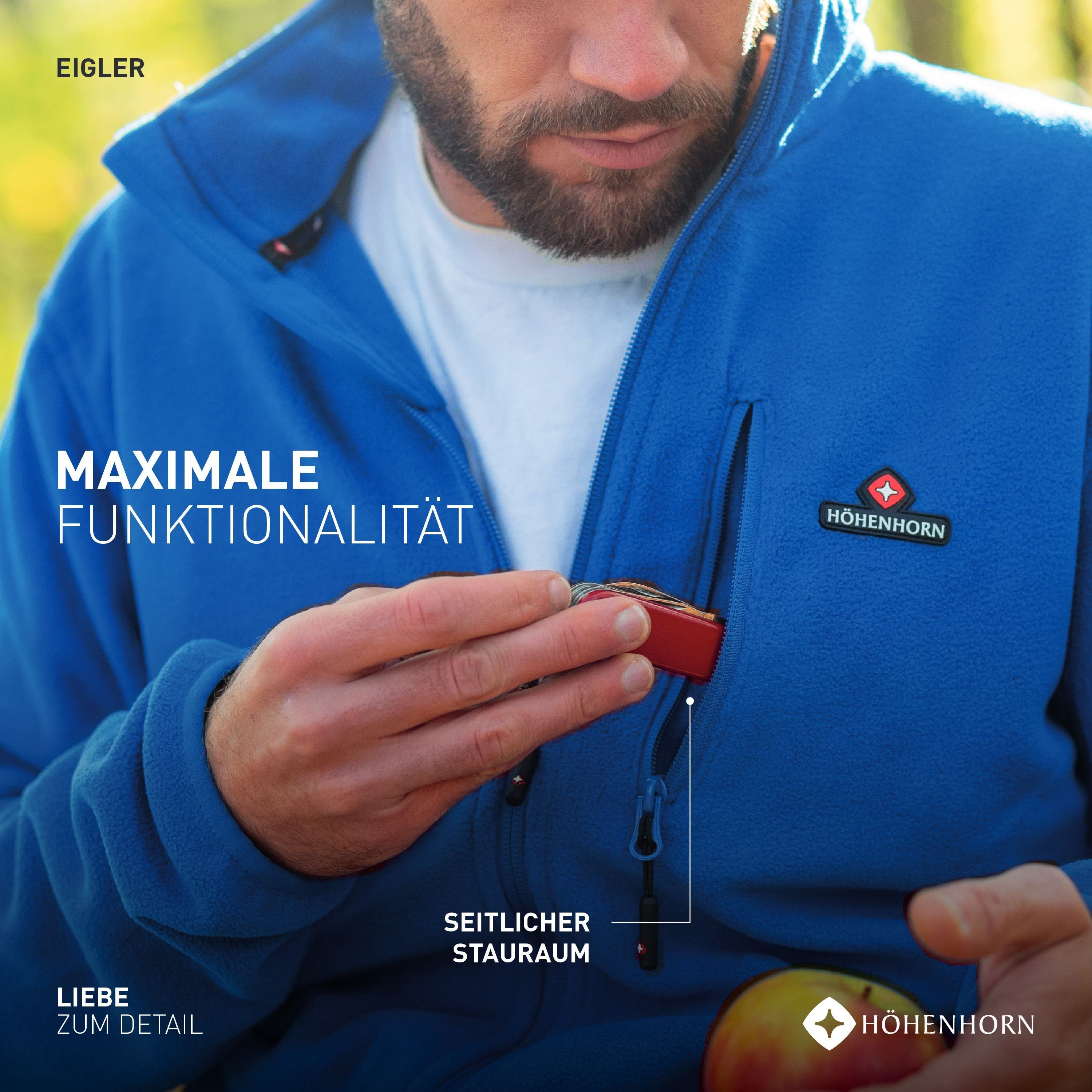 Höhenhorn Fleecejacke Eigler Herren Fleece Jacke für Männer Outdoor Freizeit Troyer weicher Microfleece, Quick-Grip Paracord Zipper