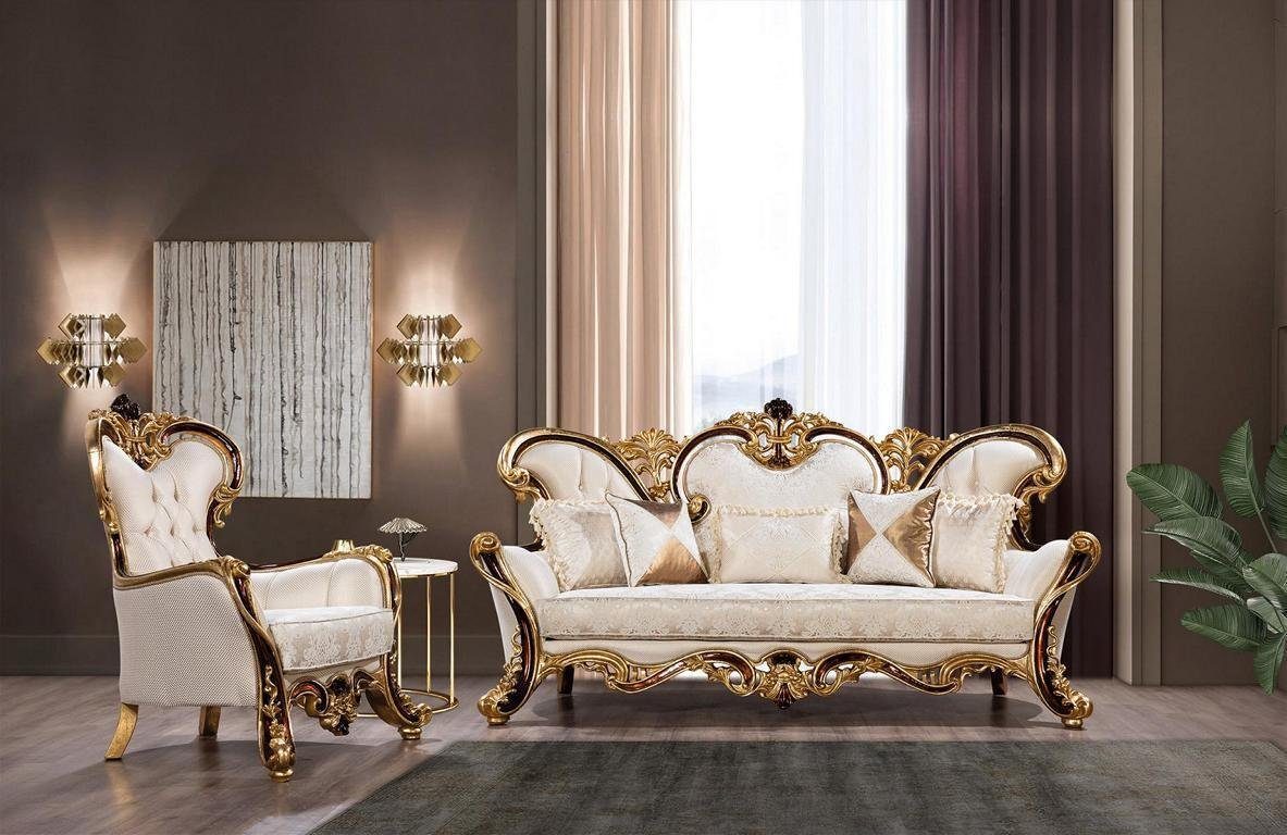 JVmoebel Wohnzimmer-Set 3+1 / Wohnzimmer, Luxus Sofa 3 Sofa Sitzer (2-St., Design Set Klassischer Sitzer Sessel) Königliches