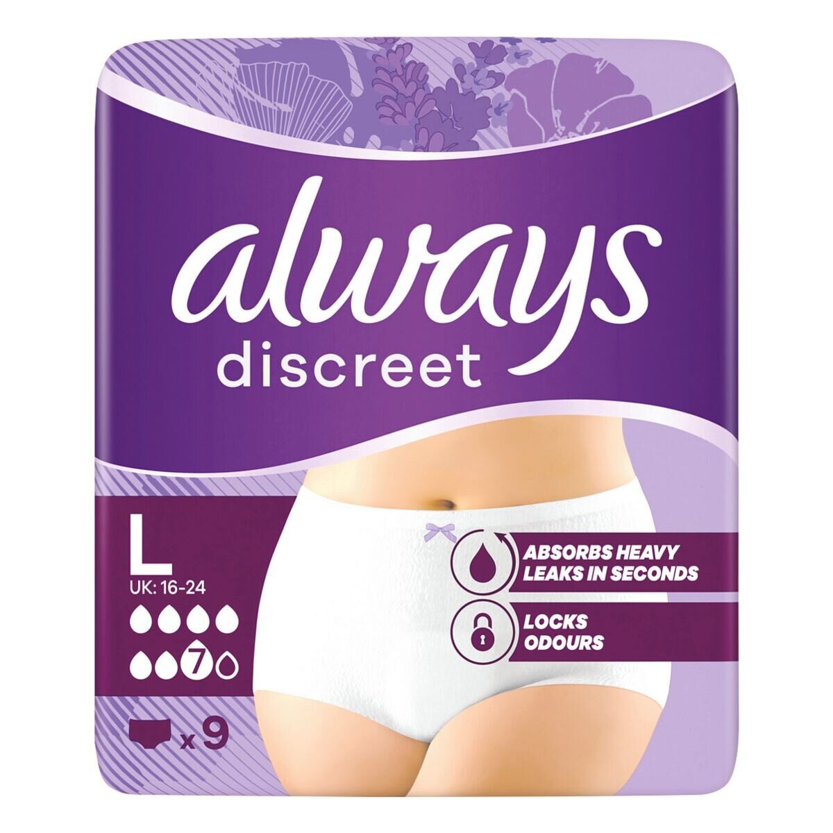 always Inkontinenz-Pants Discreet, 7, 9-St., Gr. L, Saugstärke 7, starke Blasenschwäche