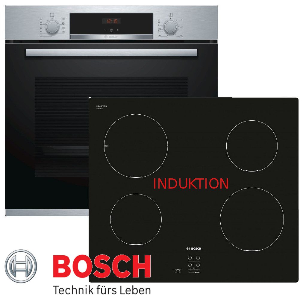 BOSCH Induktions Herd-Set Autark Herd Einbau Backofen mit Teleskopauszug + Induktion Kochfeld, mit 1-fach-Teleskopauszug
