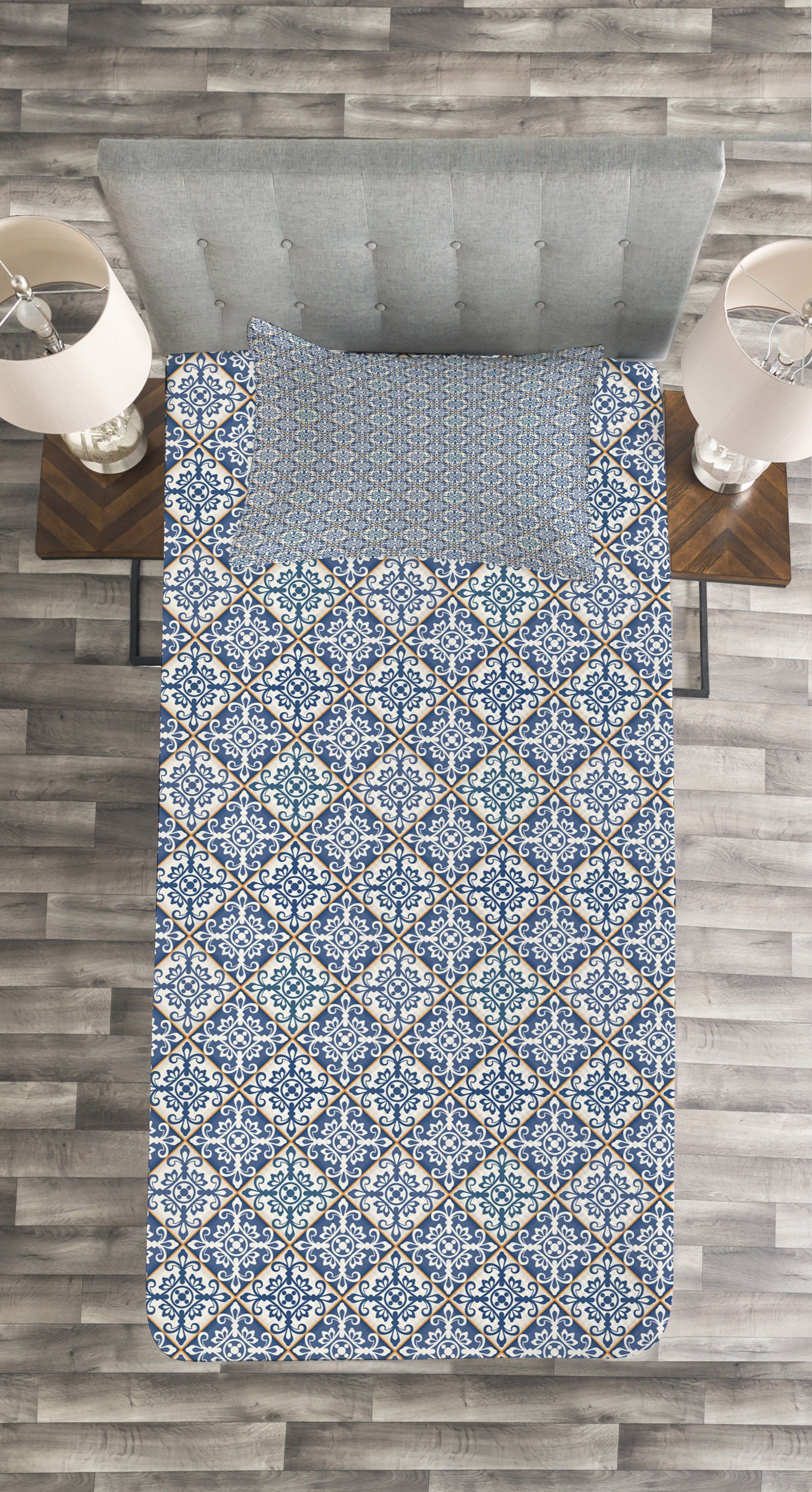 Kissenbezügen Motiv Set Waschbar, Azulejo marokkanisch Tagesdecke Keramik mit Abakuhaus,
