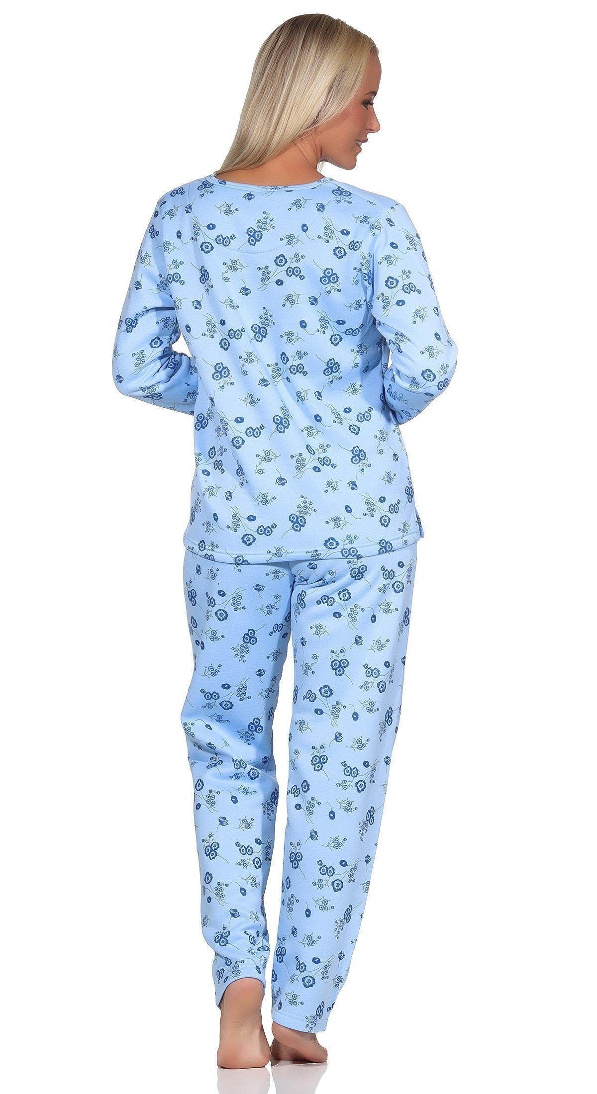 EloModa Pyjama Damen M L Thermo 2XL XL Winter (2 Gr. Blau tlg) zweiteiliger Pyjama Schlafanzug