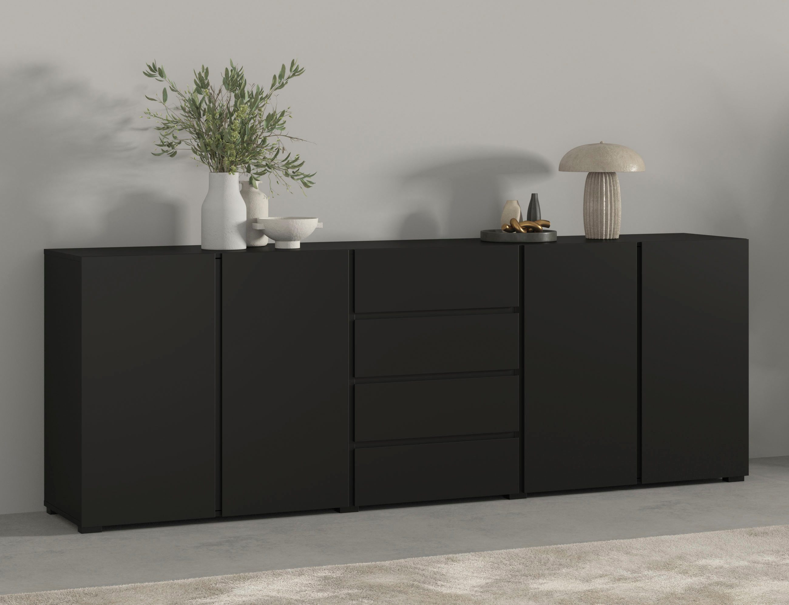 OTTO home Sideboard Metric,Breite 222 cm, grifflose Kommode 4 Türen/4 Schubkästen, Schubladenschrank mit viel Stauraum, Einlegeböden verstellbar